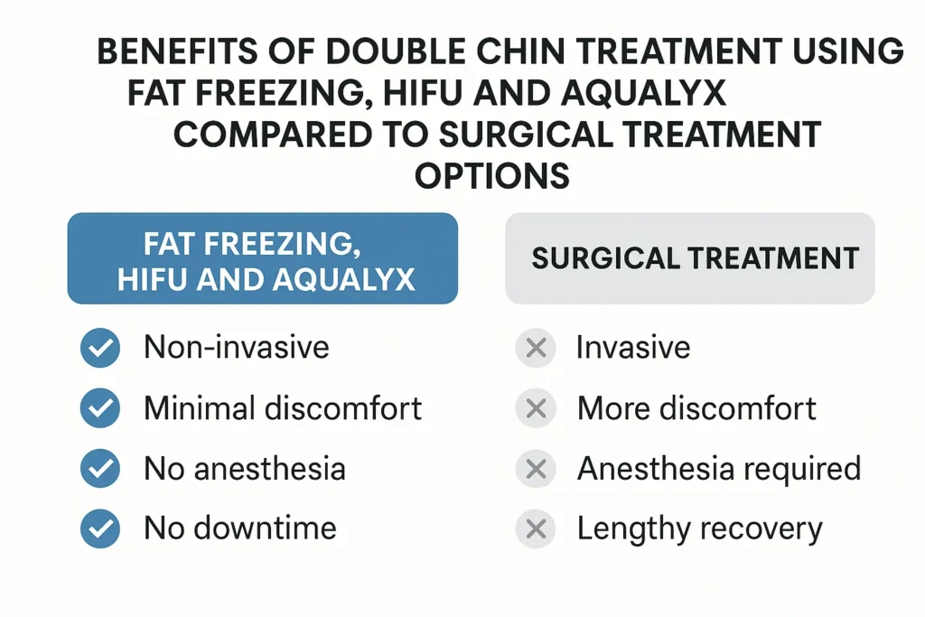 Graphic about the benefits of double chin treatment Leeds - from LA LIPO