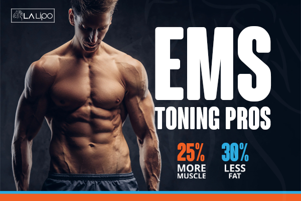 Graphic of man with toned body showing the benefits of LA-EMS Body Sculpting Leeds treatment