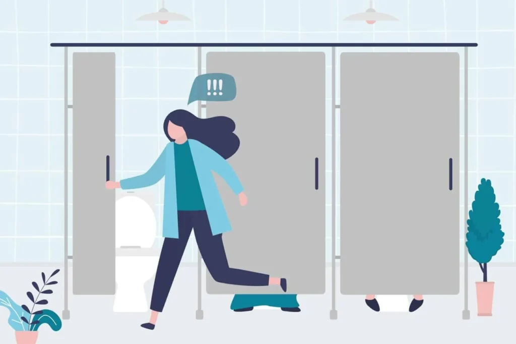 graphic of Urine incontinence Leeds woman running to the toilet.